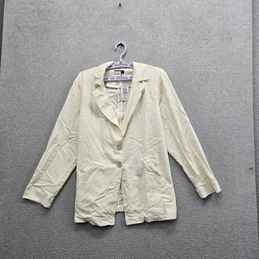 Torrid Women Blouse 1 Cream Linen Rayon Blazer Style Button Collared NWT